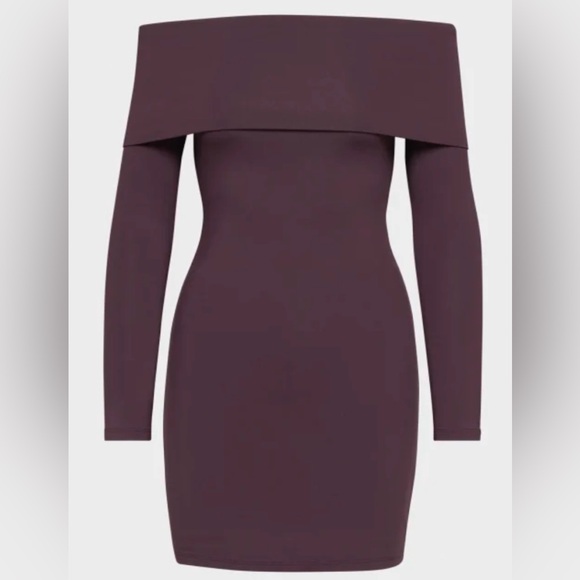 Aritzia Off-Shoulder Long Sleeve Dress in Deep Purple. - Picture 1 of 6